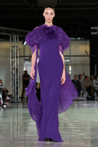 CREPE GOWN WITH FEATHER DETAIL