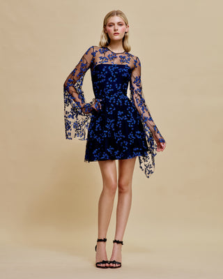 JEWEL NECK DRESS WITH CASCADING SLEEVES