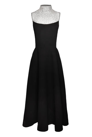 OMBRE BEADED NECKLINE SLEEVELESS TEA-LENGTH DRESS