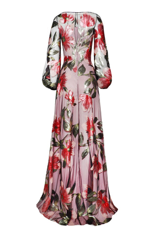 BOAT NECK BLOUSON SLEEVE GOWN