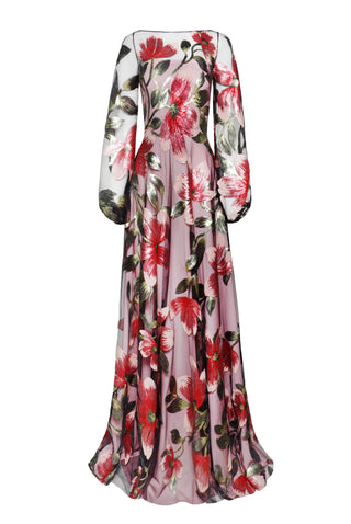 BOAT NECK BLOUSON SLEEVE GOWN