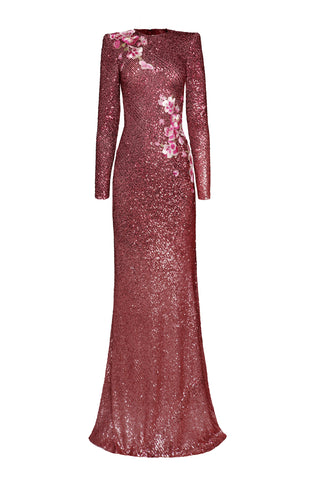 STRETCH SEQUIN LONG SLEEVE GOWN