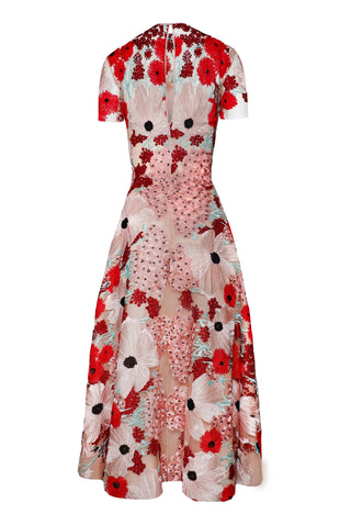 JEWEL NECK CAP SLEEVE TEA-LENGTH DRESS