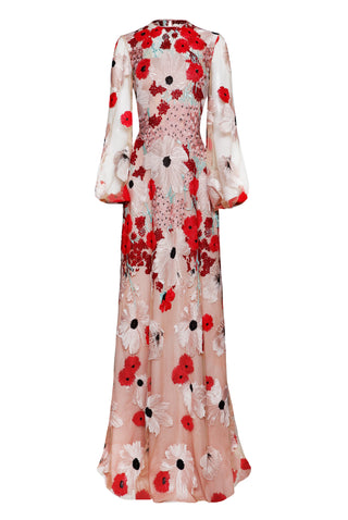 JEWEL NECK BLOUSON SLEEVE GOWN