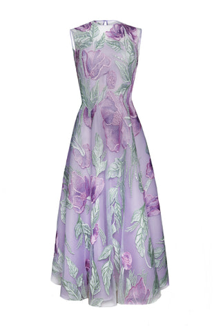 JEWEL NECK SLEEVELESS TEA-LENGTH DRESS