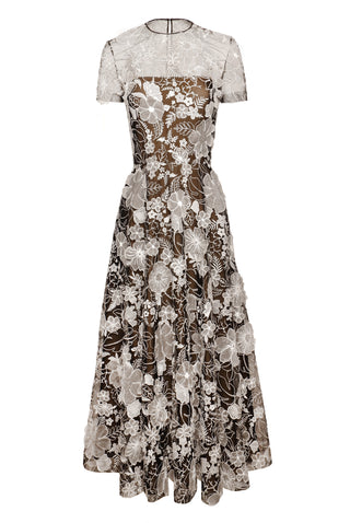 LACE CAP SLEEVE TEA-LENGTH DRESS