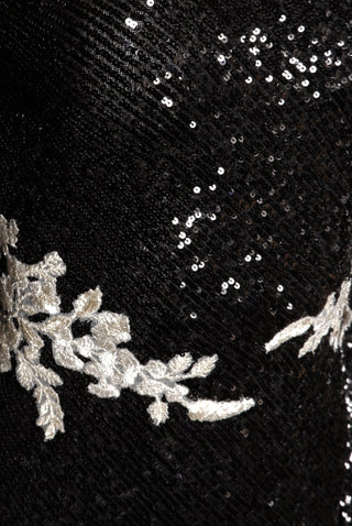 STRETCH SEQUIN CASCADING SLEEVE FLORAL APPLIQUE GOWN