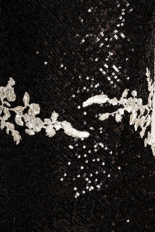 STRETCH SEQUIN HALTER FLORAL APPLIQUE GOWN