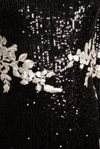 STRETCH SEQUIN LONG SLEEVE FLORAL APPLIQUE DRESS