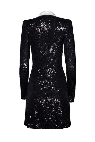 STRETCH SEQUIN LONG SLEEVE COLLARED DRESS