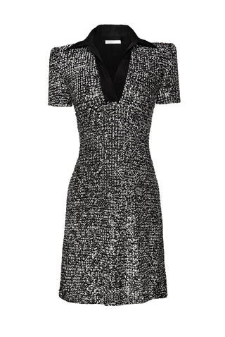STRETCH SEQUIN CAP SLEEVE COLLARED DRESS