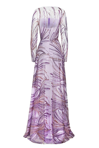 BEADED BOATNECK LONG SLEEVE GOWN