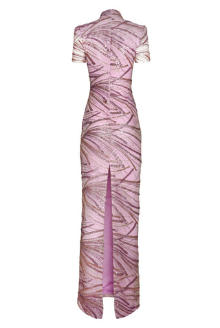 BEADED MOCK NECK CAP SLEEVE COLUMN GOWN