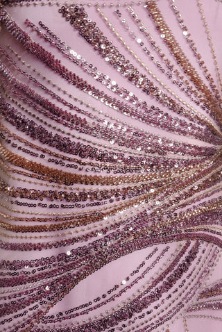 BEADED MOCK NECK CAP SLEEVE COLUMN GOWN