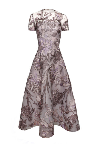 RAFFIA JEWEL NECK CAP SLEEVE DRESS