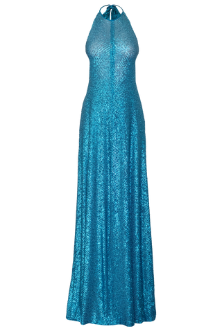 Stretch Sequin Halter Gown