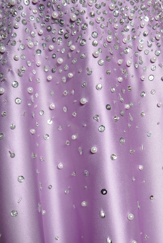 PEARL EMBELLISHED OFF-THE- SHOULDER BALLGOWN