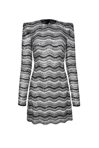 BEADED JEWEL NECK DRESS WITH LONG SLEEVES