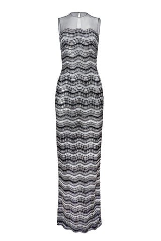 BEADED JEWEL NECK SLEEVELESS COLUMN GOWN