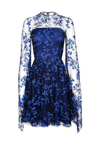 JEWEL NECK DRESS WITH CASCADING SLEEVES