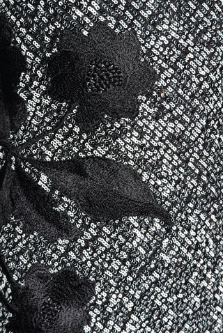 STRETCH SEQUIN JEWEL NECK FIT-AND-FLARE GOWN WITH LONG SLEEVES