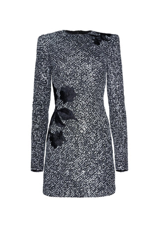 STRETCH SEQUIN JEWEL NECK DRESS WITH LONG SLEEVES