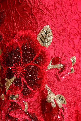 LACE JEWEL NECK FIT-AND-FLARE GOWN WITH CAP SLEEVES