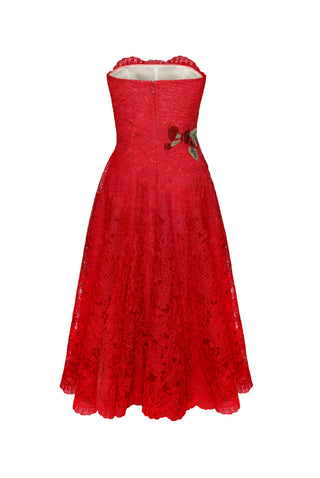 LACE JEWEL NECK SLEEVELESS TEA-LENGTH DRESS