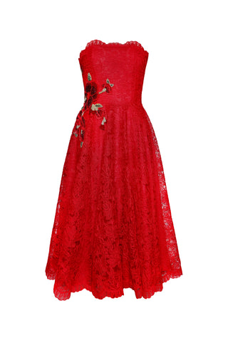 LACE JEWEL NECK SLEEVELESS TEA-LENGTH DRESS