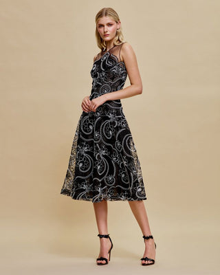 JEWEL NECK SLEEVELESS TEA-LENGTH DRESS