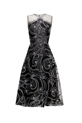 JEWEL NECK SLEEVELESS TEA-LENGTH DRESS
