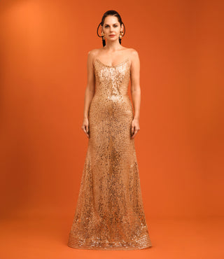Embroidered Scoop Neck Bustier Gown