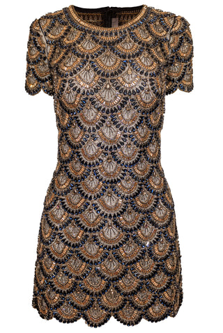 Scallop Beaded Cap Sleeve Dress