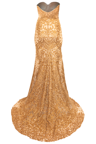 EMBROIDERED STRAPLESS CORSET GOWN