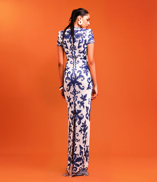EMBROIDERED CAP SLEEVE GOWN