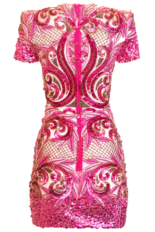 EMBELLISHED SHORT SLEEVE COCKTAIL DRESS