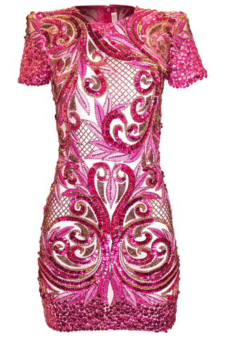 EMBELLISHED SHORT SLEEVE COCKTAIL DRESS