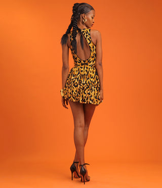 LEOPARD EMBROIDERED SCOOP NECK DRESS