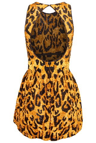 LEOPARD EMBROIDERED SCOOP NECK DRESS
