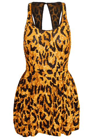 LEOPARD EMBROIDERED SCOOP NECK DRESS