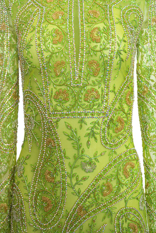BEADED PAISLEY COLUMN GOWN WITH KEYHOLE DETAIL