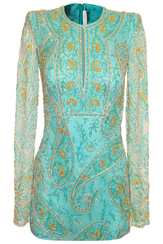 BEADED PAISLEY DRESS WITH KEYHOLE DETAIL