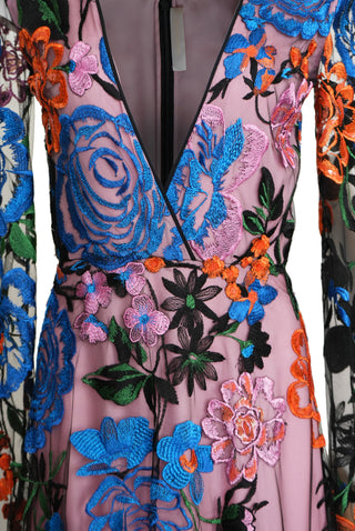 V-NECK MULTI-COLORED FLORAL GOWN