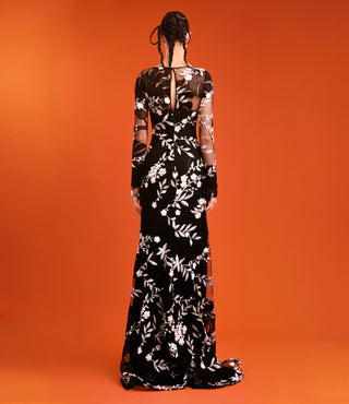 BOAT NECK FLORAL GOWN