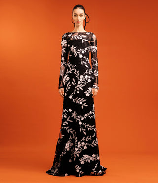 BOAT NECK FLORAL GOWN