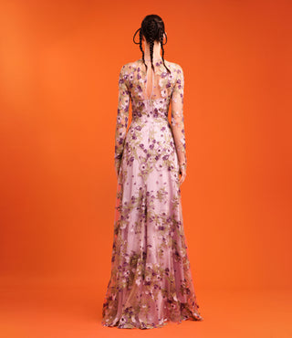 JEWEL NECK FLORAL GOWN