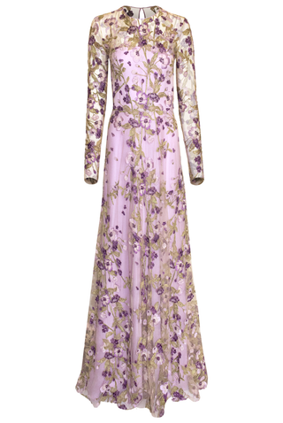 JEWEL NECK FLORAL GOWN