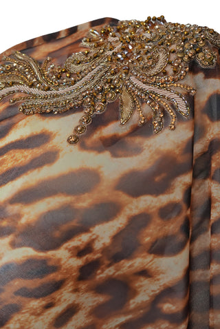 ONE SHOULDER LEOPARD PRINT CHIFFON GOWN