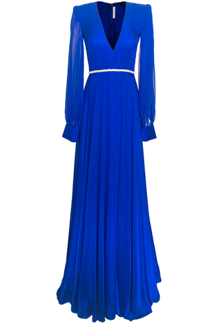 V-NECK CHIFFON GOWN WITH CRYSTAL DETAIL