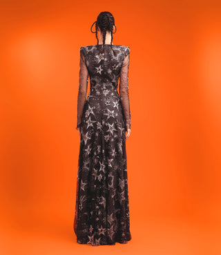 CELESTIAL EMBROIDERED V-NECK GOWN